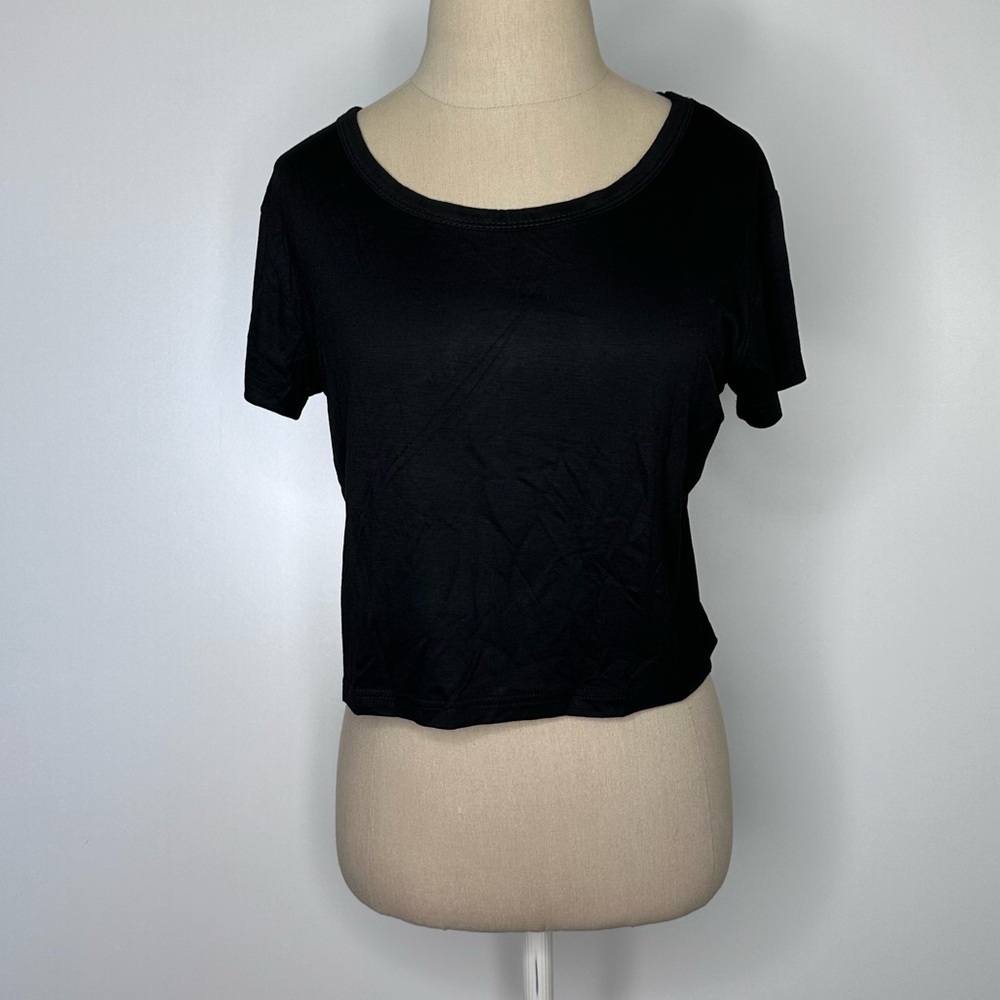 Amazon Black Short Sleeves Basic Top Size: Large - image 5
